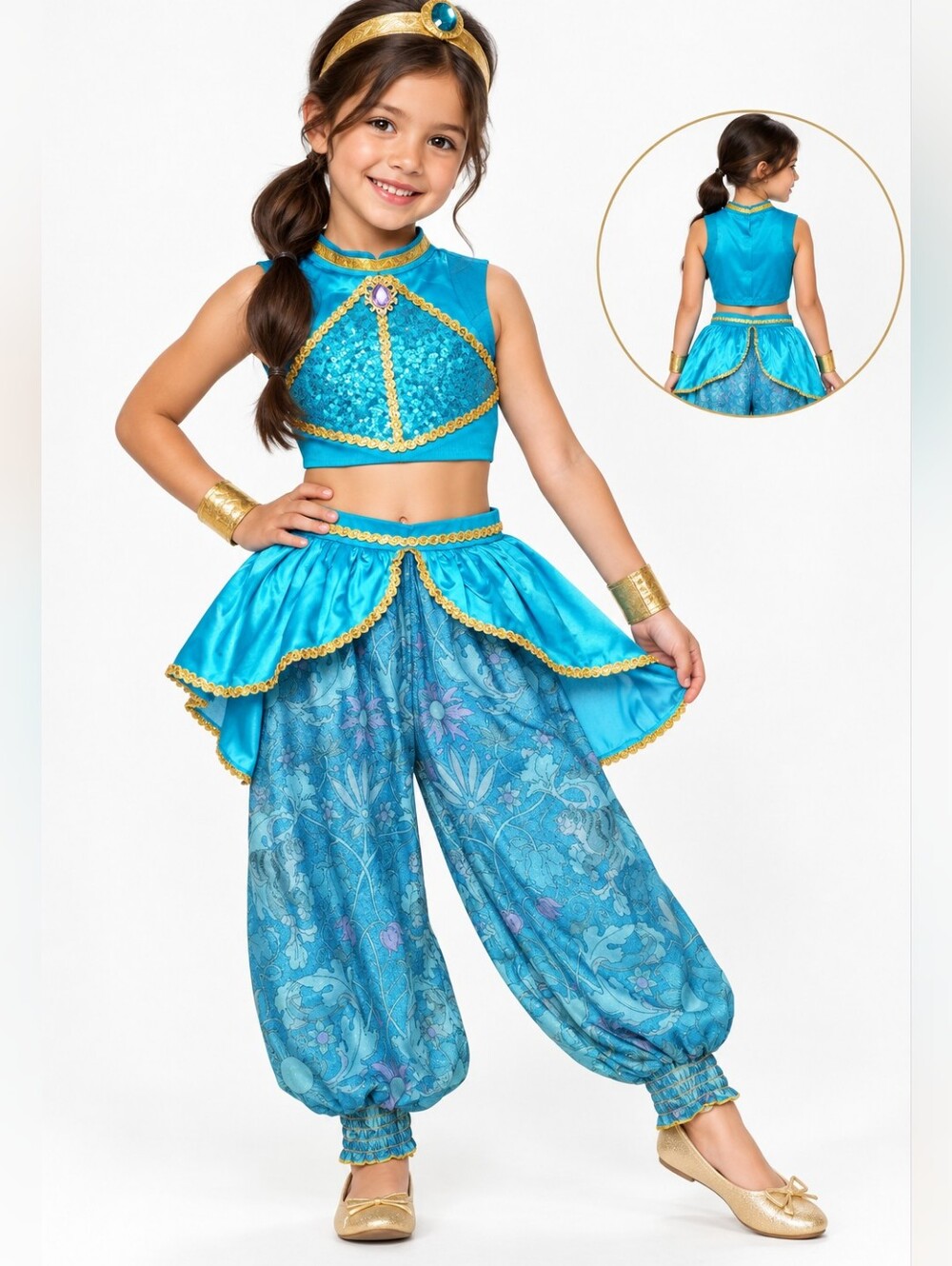 Disney Princess Jasmine Costume Girls 5/6 Aladdin 2 Piece Halloween